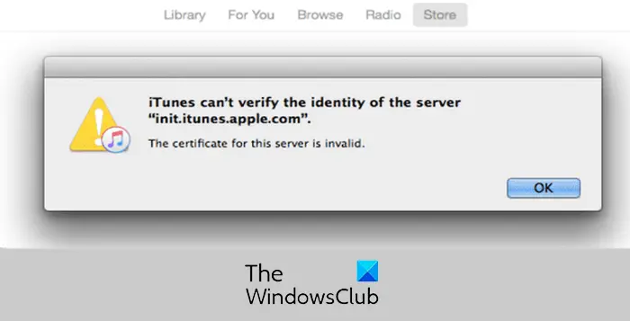 iTunes can't verify the identity of the server