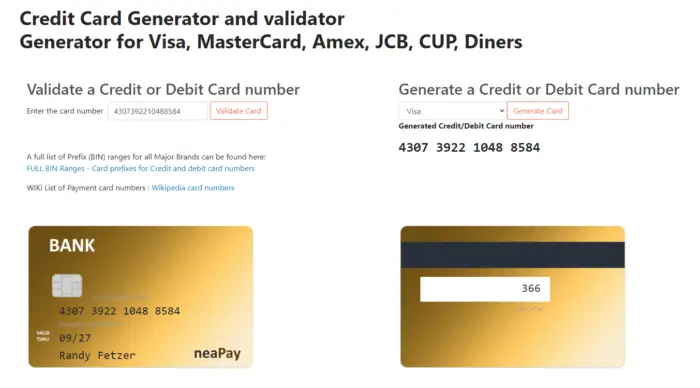 Credit Card Number Generator Websites