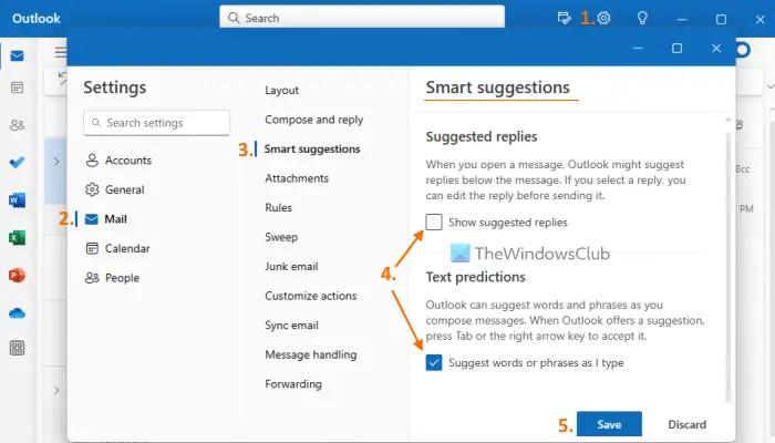 turn off smart suggestions outlook app