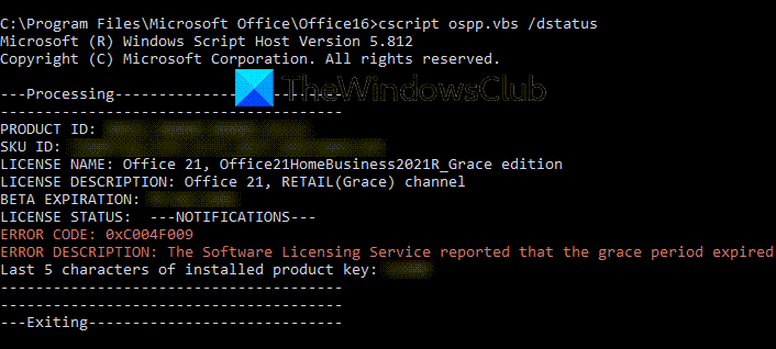 0xC004F009, Software Licensing Service reported that the grace period expired