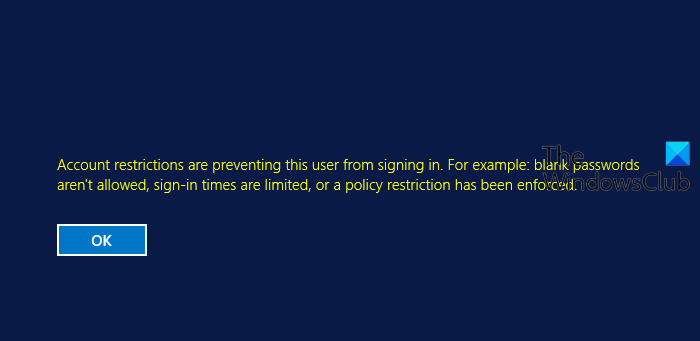 Account restrictions are preventing this user from signing in