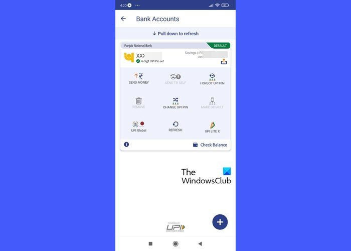 Accounts options in BHIM app