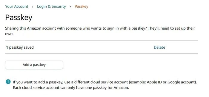 Add a passkey to Amazon