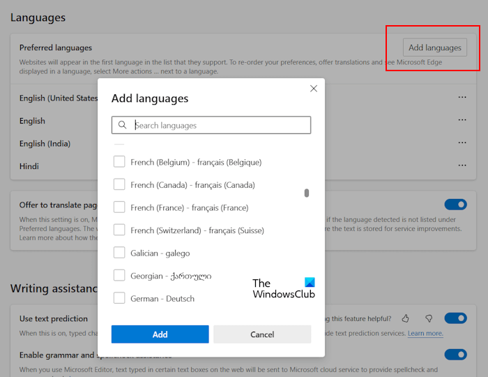 Add preferred language in Edge