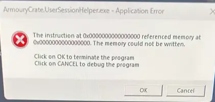 ArmouryCrate.UserSessionHelper.exe Application error or High CPU usage