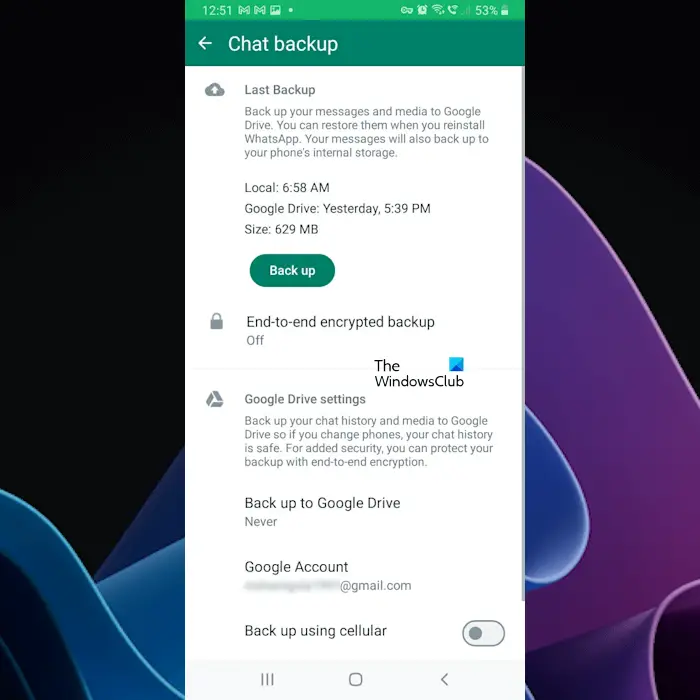 Change WhatsApp backup Settings Android