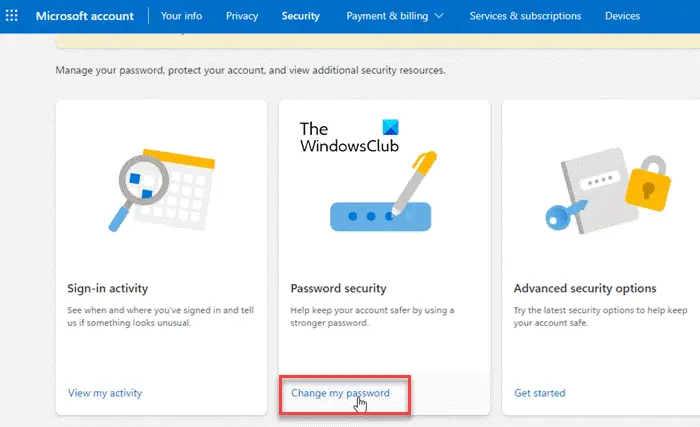 Change your Microsoft account password