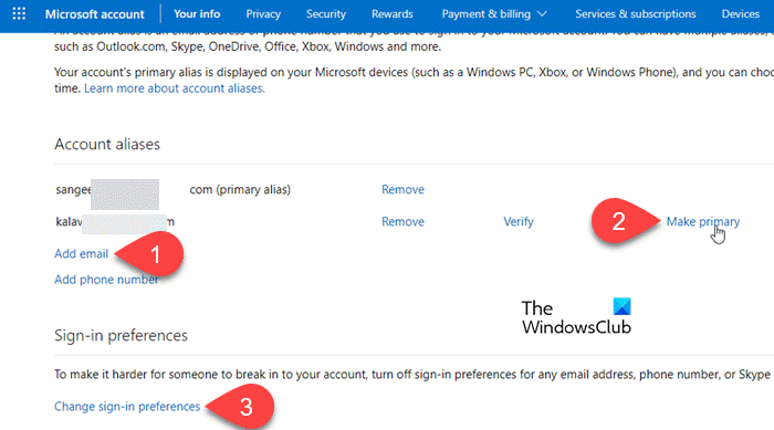 Cambie su alias principal - Microsoft