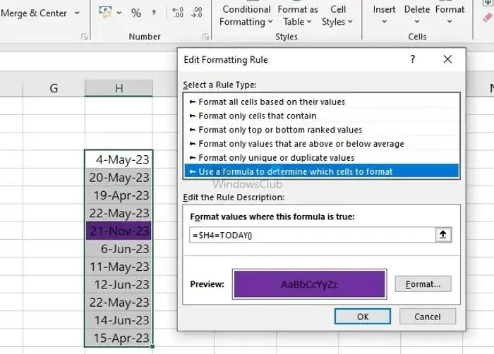 Conditional Formatting Date Formula Based