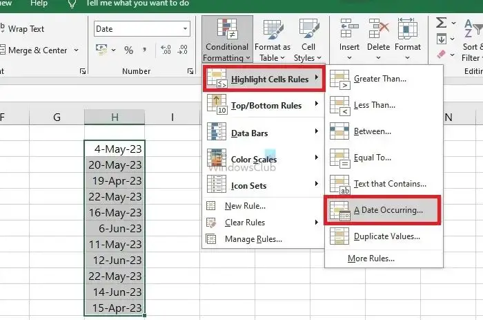 Conditional Formatting Date Menu