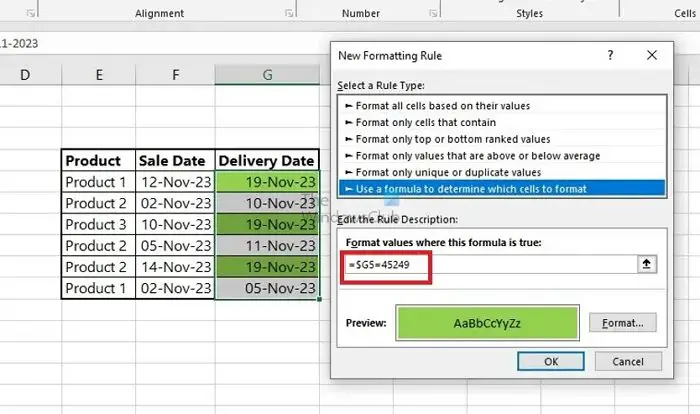 Conditional Formatting Specific Date Selection Value