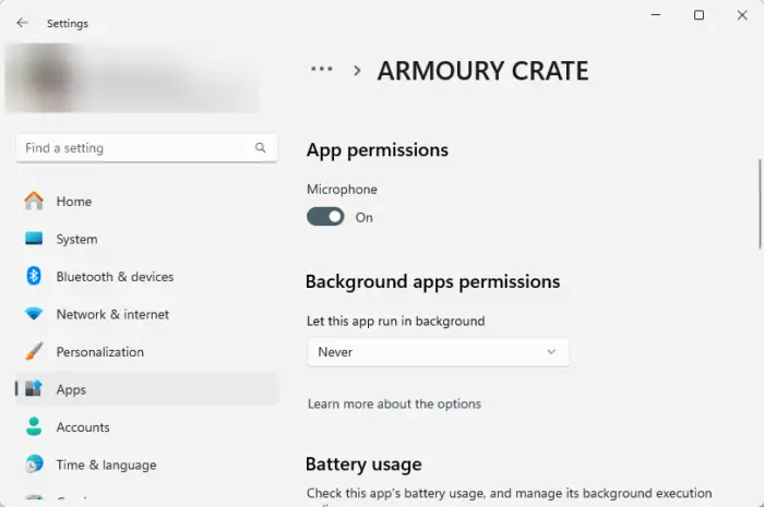 Disable Background Permissions for Armoury Crate
