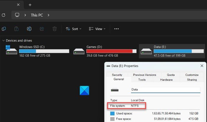 Drive file system in File Explorer