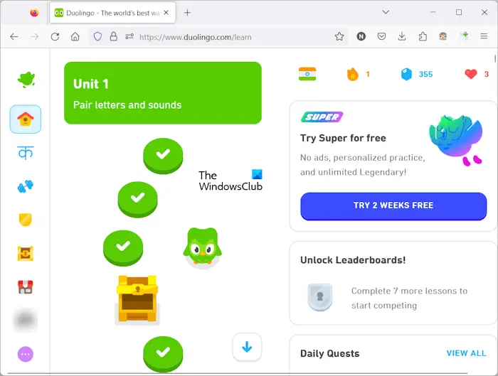 Duolingo Home Page
