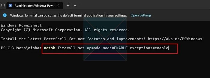 Enable Firewall Component via Terminal