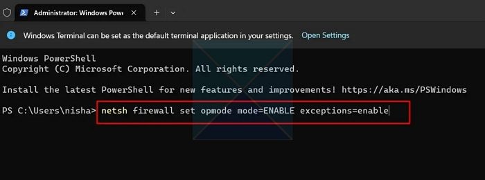 Enable Firewall Component via Terminal