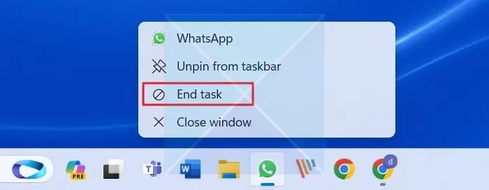 End Task Option on Task Bar