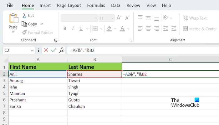 Formula with comma