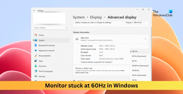 Monitor stuck at 60Hz in Windows