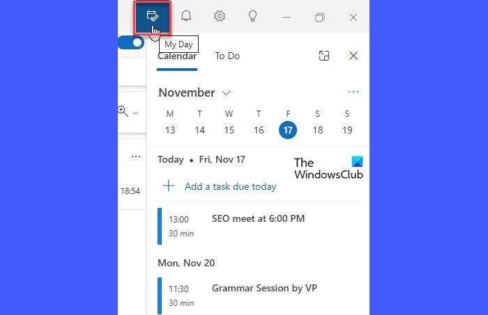 Outlook 中的“我的一天”视图