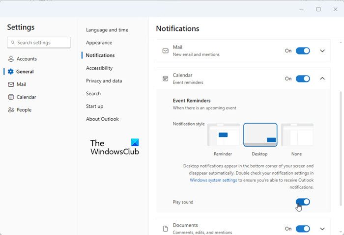 Notifications in Outlook