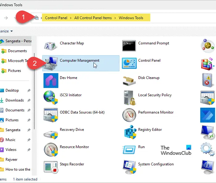 Open Computer Management Using Control Panel