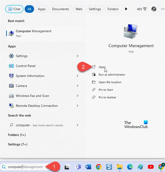 Open Computer Management Using Windows Search