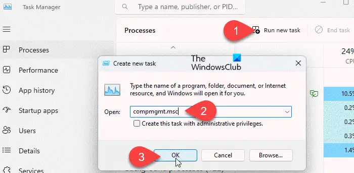 Open Computer Management using task manager