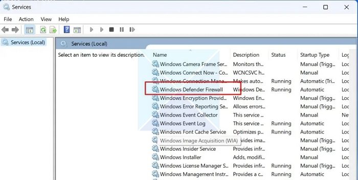 Abra el Firewall de Windows Defender desde la aplicación de servicios