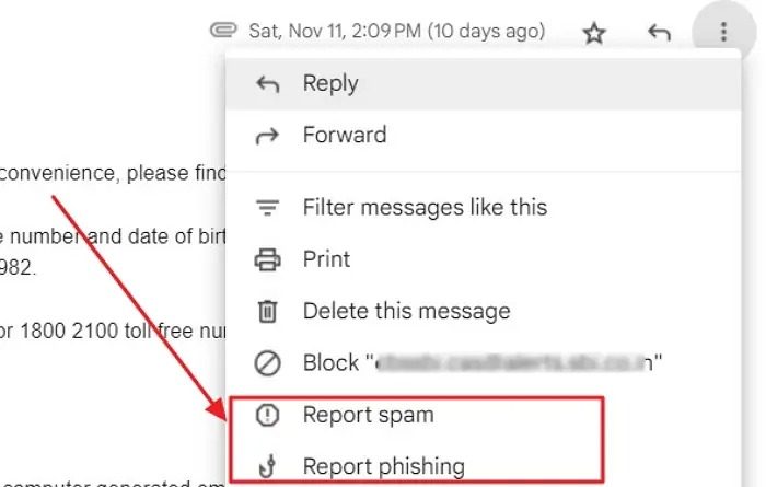 Informar el correo electrónico como spam o phishing