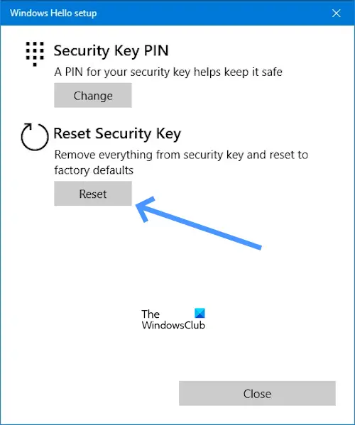 Reset security key