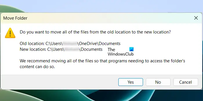 Restore default Documents folder location