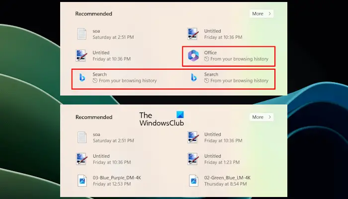 Turn off website recommendations Windows