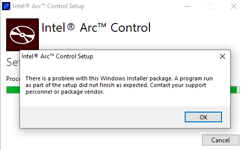 Unable to install Intel Arc Control