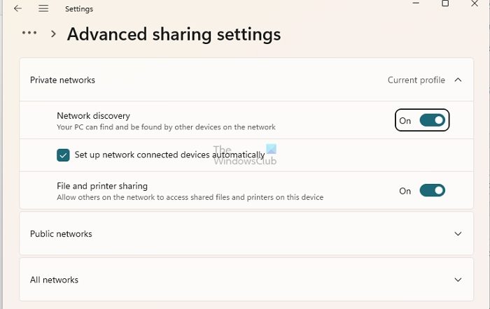 View Advanced Sharing settings
