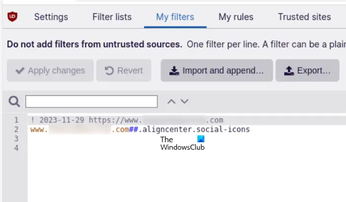 View and edit filters uBlock Origin