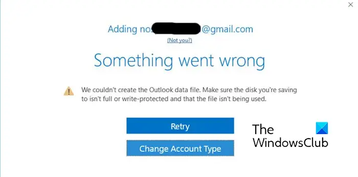 We could not create the Outlook data file