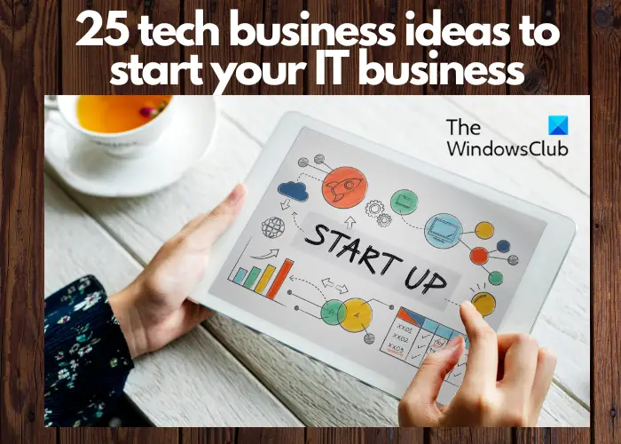Successful tech entrepreneur working on laptop with business launch tips on screen