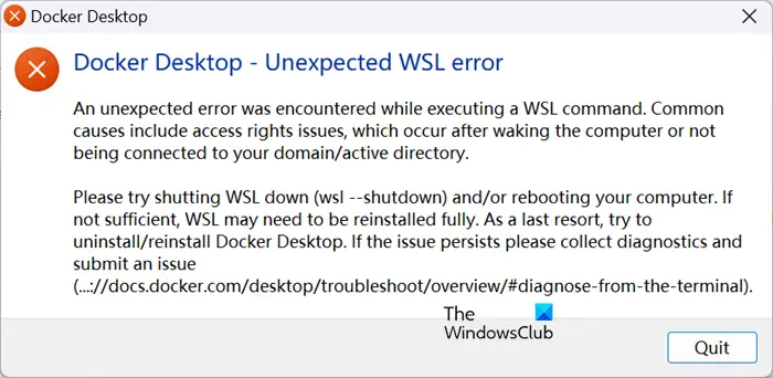 Docker Desktop - Unexpected WSL error in Windows 11