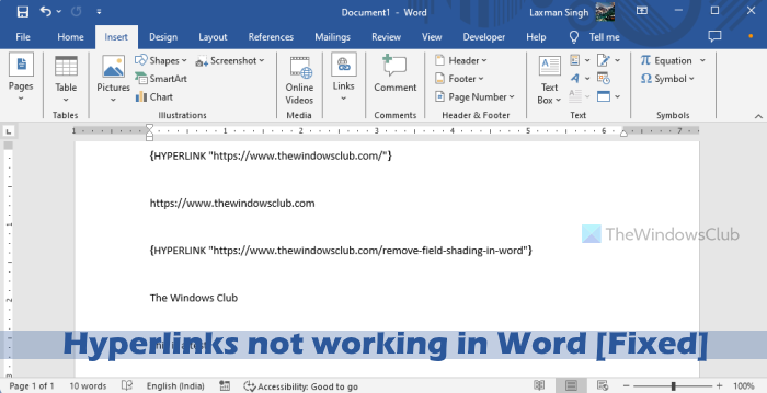 fix hyperlinks not working in word