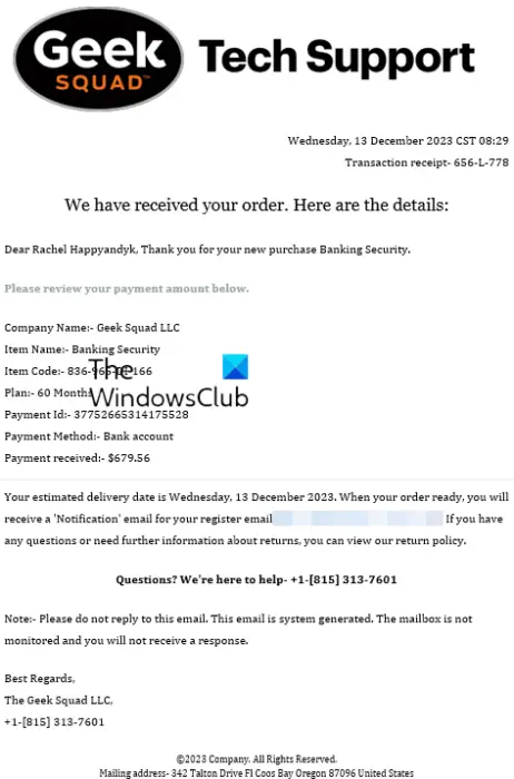 Geek Squad Email Phishing scams