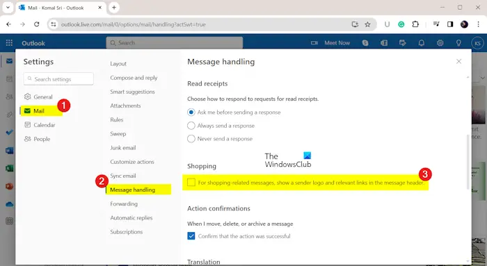 如何在 Outlook.com 中隐藏购物相关邮件
