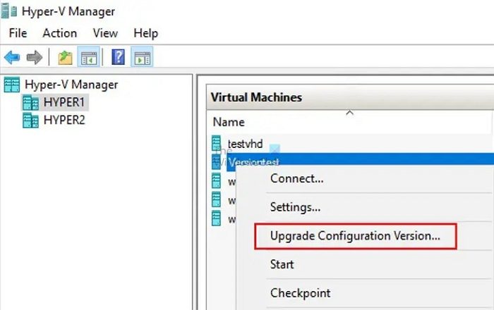 Hyper v Upgrade Configuration