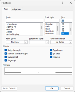 How to change Period size in Word
