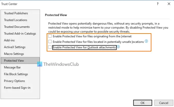 turn off protected view word