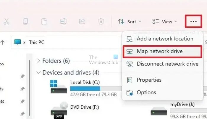 Windows map network drive option explorer
