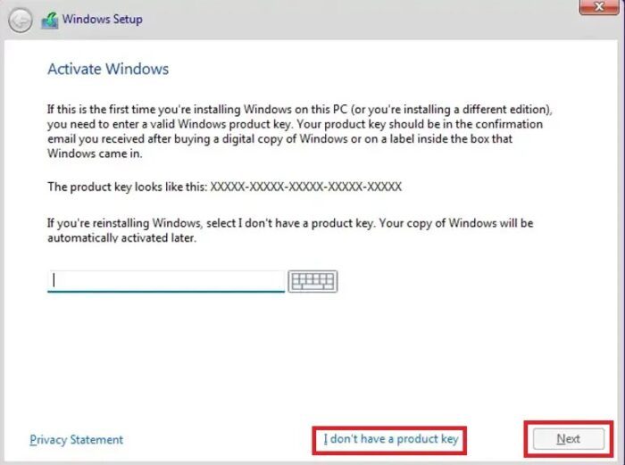 Windows Product Key Option