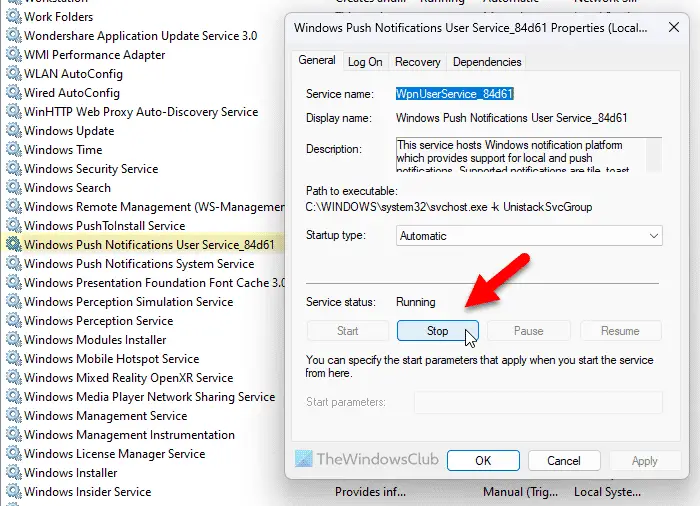 Windows Push Notifications User Service High Memory usage