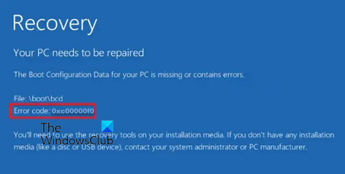 0xc00000f0 Instalación o actualización de Windows 11