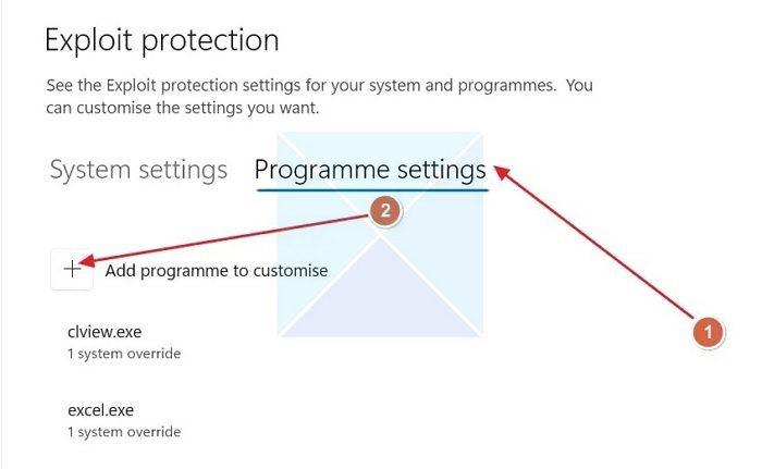 Add program to Exploit Settings Exception